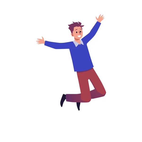 一个精力充沛的快乐男人快乐地飞翔 跳跃的生动例证 性格开朗 情绪积极的人 幸福的概念与白人背景隔离 — 图库矢量图片