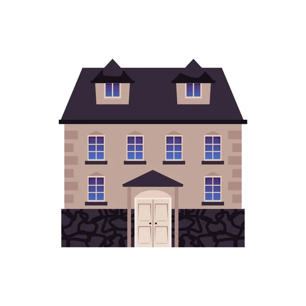Grote Mooie Victoriaanse Huis Platte Stijl Vector Illustratie Geïsoleerd Witte — Stockvector