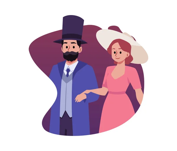 Smiling Man Woman Victorian Style Clothes Flat Style Vector Illustration — Stock Vector