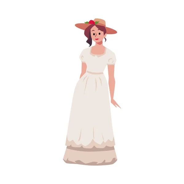 Симпатичная Молодая Женщина Викторианском Платье Плоском Стиле Векторная Иллюстрация Изолирована — стоковый вектор