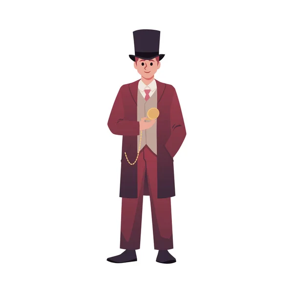 Avrupalı Bir Beyefendi Aristokrat Yüzyılın Takım Elbiseli Şapkalı Bir Adam — Stok Vektör