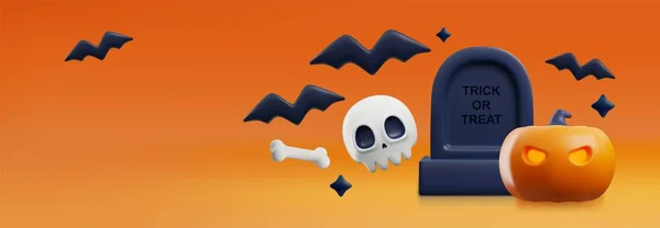 Banner Pozadí Pro Halloween Realistické Symboly Dovolené Vykreslení Vektorové Ilustrace — Stockový vektor