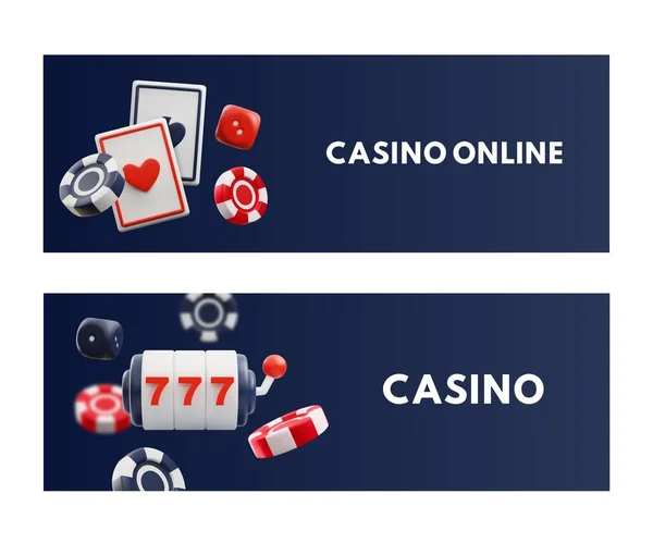 Set Modelli Banner Siti Web Casinò Online Stile Illustrazione Vettoriale — Vettoriale Stock