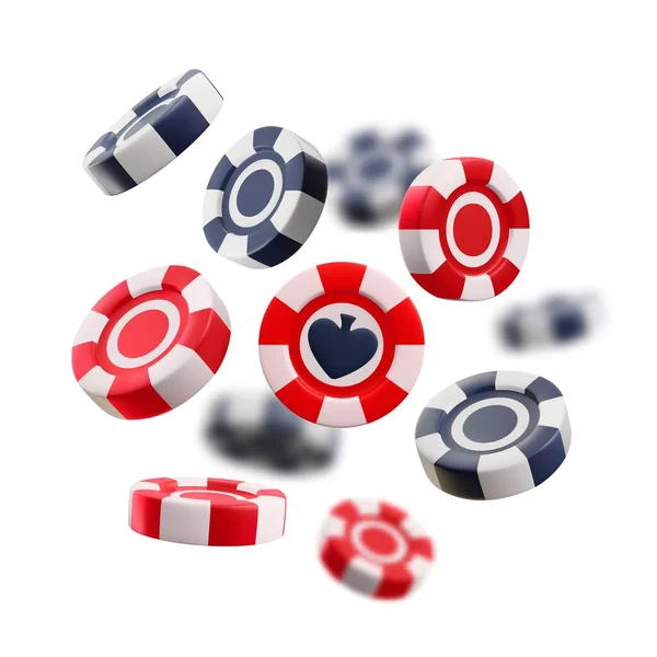 扑克牌和塑料赌场的芯片 黑桃牌具有模糊元素的卡西诺游戏飞片现实的3D矢量图解 赌博概念 扑克移动应用程序图标 — 图库矢量图片