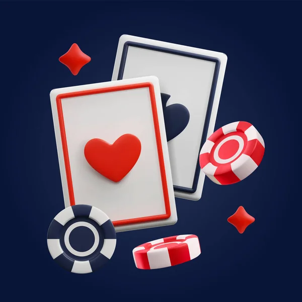 Bannière Carrée Avec Cartes Casino Rouges Noires Puces Style Illustration — Image vectorielle