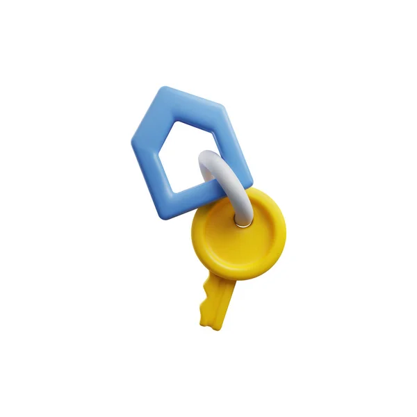 黄色的钥匙 蓝色的钥匙链 挂在房子的形式孤立的白色背景 3D渲染设计 网页的矢量图解 应用程序图标 不动产概念 — 图库矢量图片