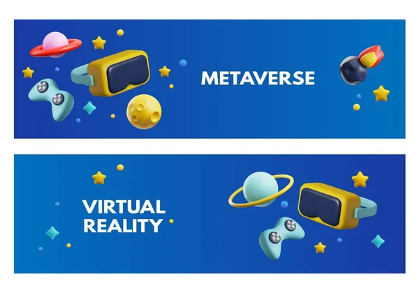 Баннеры Metaverse Virtual Reality Технологии Вертикальные Плакаты Установленные Сайта Веб — стоковый вектор