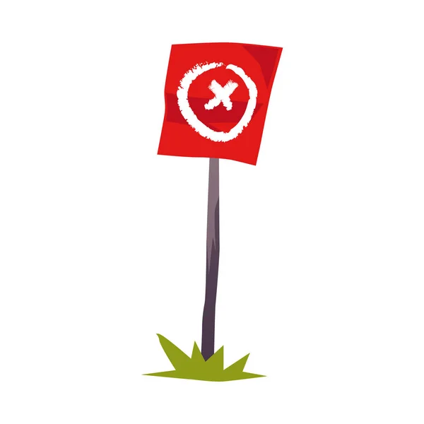 Silniční Značka Křížem Zakazující Vstup Karikatura Plochý Vektor Ilustrace Izolované — Stockový vektor