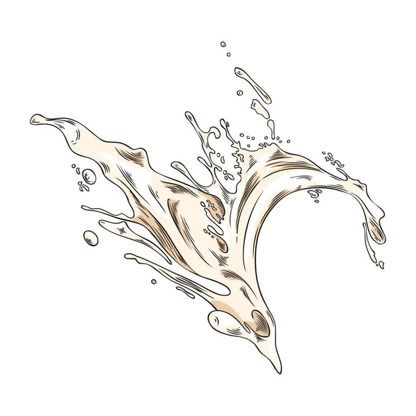Splash Coconut Milk Hand Drawn Engraving Sketch Style Vector Illustration — Stock Vector