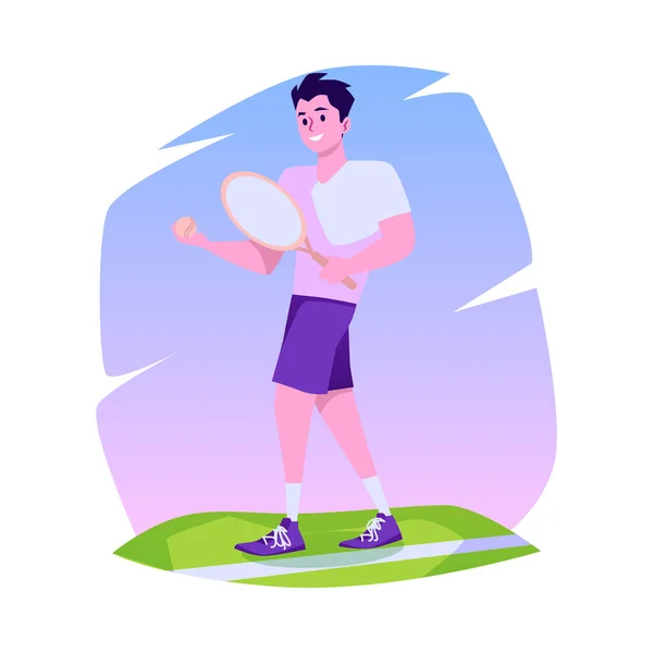 Caractère Teniste Masculin Debout Avec Raquette Toile Fond Éclaboussure Couleur — Image vectorielle