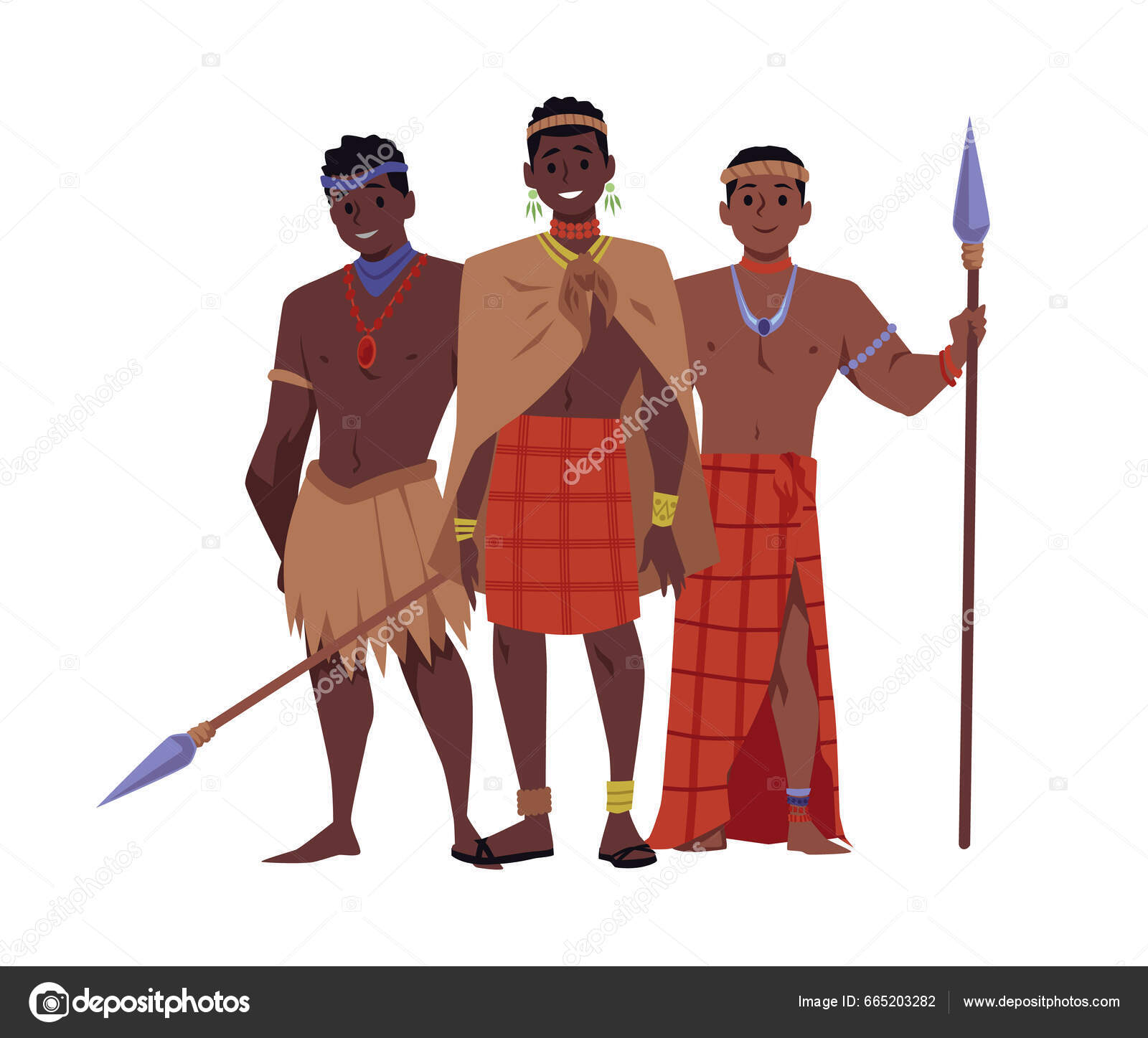 Δυνατοί Σκουρόχρωμοι Φυλετικοί Δόρατα Πολύχρωμη Διανυσματική Απεικόνιση  Αφρικανών Ιθαγενών Ομάδα Διανυσματικό Αρχείο από ©Sabelskaya665203282