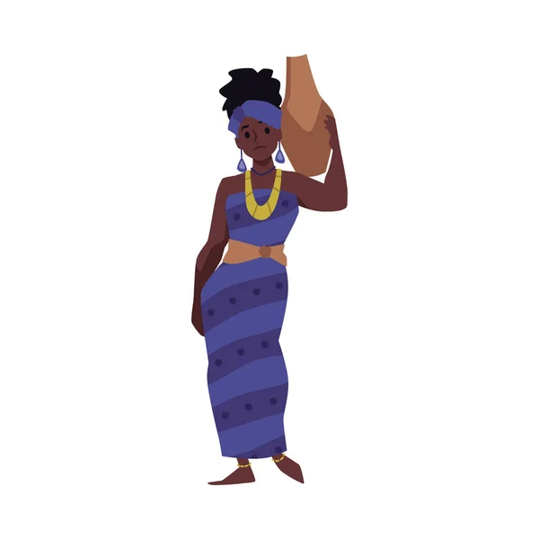 Piękna Młoda Plemienna Kobieta Dzbankiem Kolorowe Wektor Ilustracja Aborygen Afrykański — Wektor stockowy