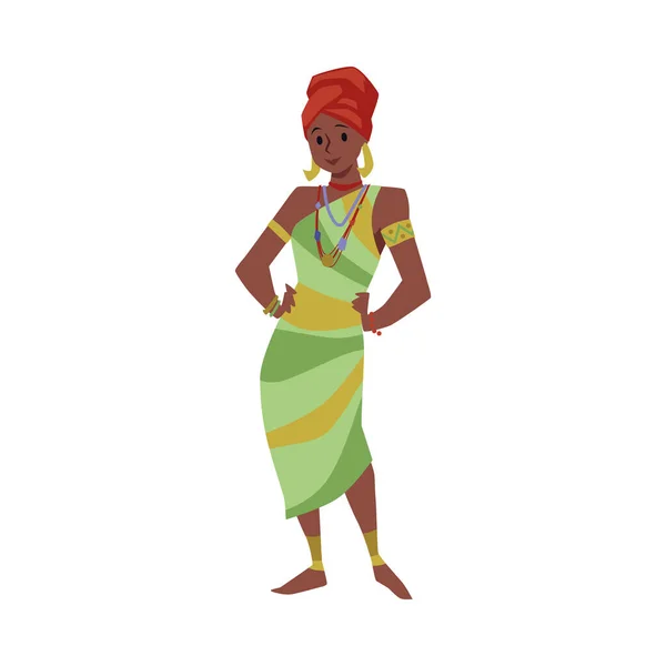 Mulher Etnia Africana Personagem Traje Histórico Tradicional Ilustração Vetorial Plana — Vetor de Stock