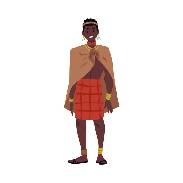 African Ethnicity Tribu Hombre Personaje Dibujos Animados Ilustración Vectorial Plana — Archivo Imágenes Vectoriales
