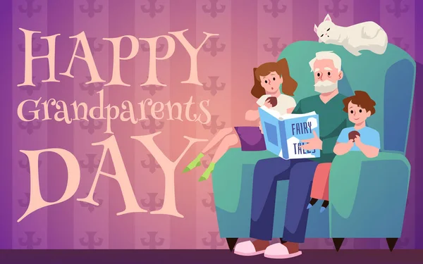 Vektör Kartpostal Mutlu Büyükanne Büyükbaba Günü Için Ilanı Büyükbaba Torununa — Stok Vektör