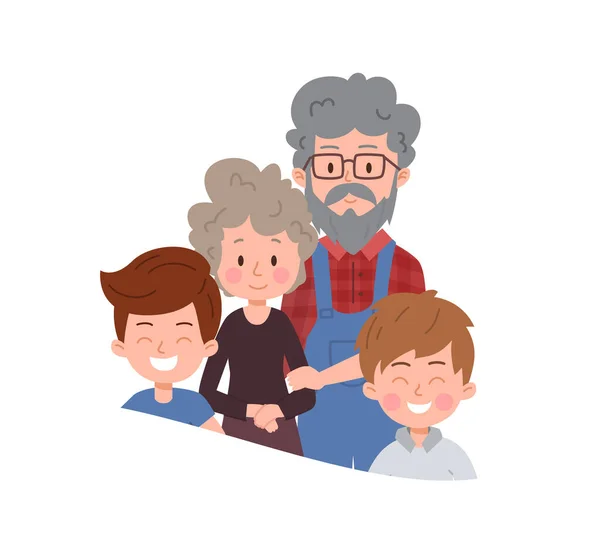 老一辈的男女老少和孙子孙女平平的风格 在白色背景上孤立的矢量图解 装饰设计元素 快乐的家庭 祖父母和小男孩 感情人物 — 图库矢量图片