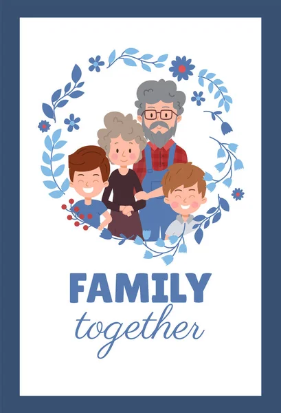 Cartaz Banner Vertical Sobre Família Juntos Estilo Plano Ilustração Vetorial — Vetor de Stock