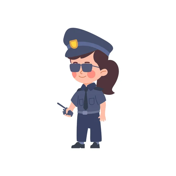 Забавна Дівчинка Темних Окулярах Поліцейський Костюм Тримає Пікі Талантний Плоский — стоковий вектор