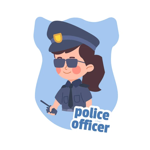 Niña Sonriente Vestida Como Oficial Policía Estilo Plano Ilustración Vectorial — Vector de stock