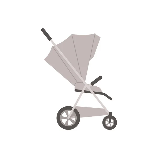 Staande Grijze Babywagen Zijaanzicht Platte Stijl Vector Illustratie Geïsoleerd Witte — Stockvector
