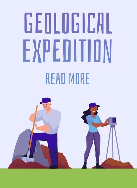 Geologische Expeditie Exploratie Van Minerale Hulpbronnen Banner Poster Template Platte — Stockvector