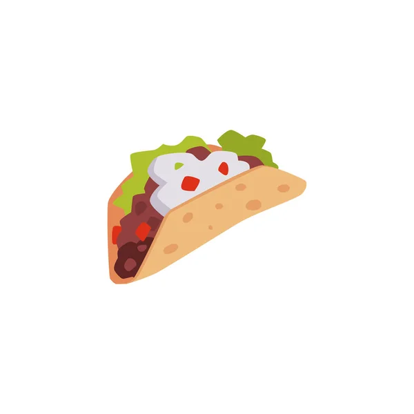 Taco Mexicaanse Eten Platte Stijl Vector Illustratie Geïsoleerd Witte Achtergrond — Stockvector