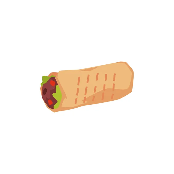 Burrito Makanan Cepat Saji Burrito Makanan Jalanan Digulung Dengan Bertemu - Stok Vektor
