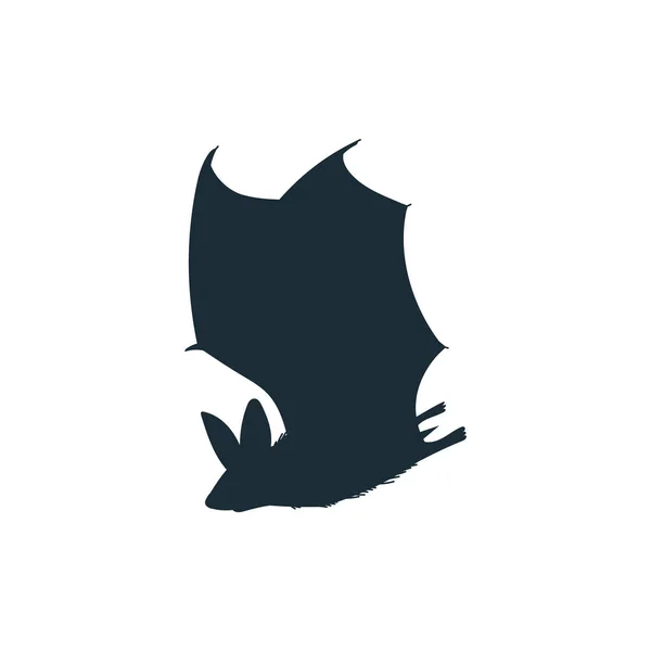 Vliegende Vleermuis Zwart Silhouet Platte Vector Illustratie Geïsoleerd Witte Achtergrond — Stockvector