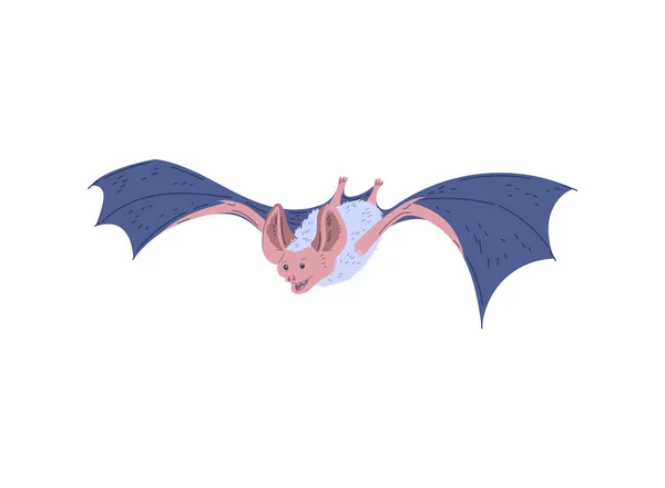 漫画のバットの翼を広げて飛ぶ グレーとピンクのハロウィンバット 白い背景にベクトルアイコンのイラストが分離 ハロウィン 野生動物のデザイン要素 — ストックベクタ