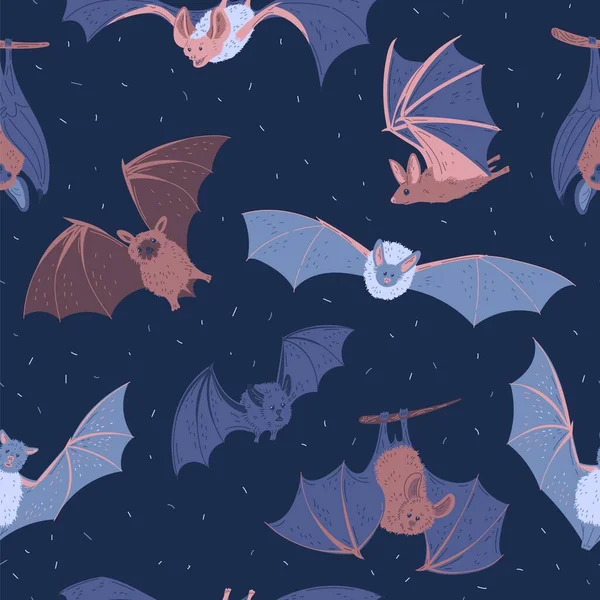 Naadloos Patroon Met Vleermuizen Verschillende Poses Vlakke Stijl Vector Illustratie — Stockvector