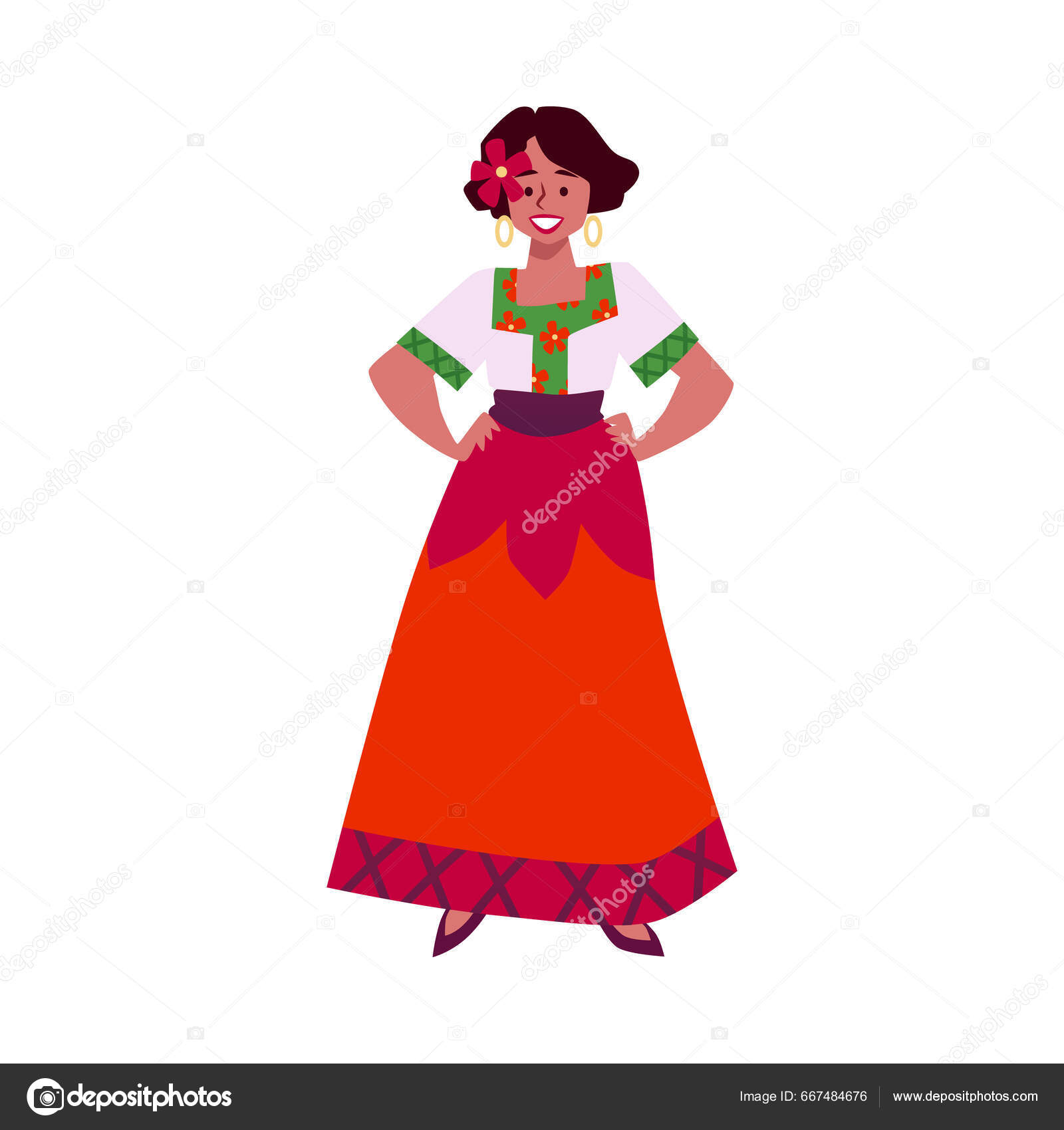 Mulher Moda Mexicana Vestido Tradicional Longo Decorado Com Rosas Vector  imagem vetorial de Sabelskaya© 667484676