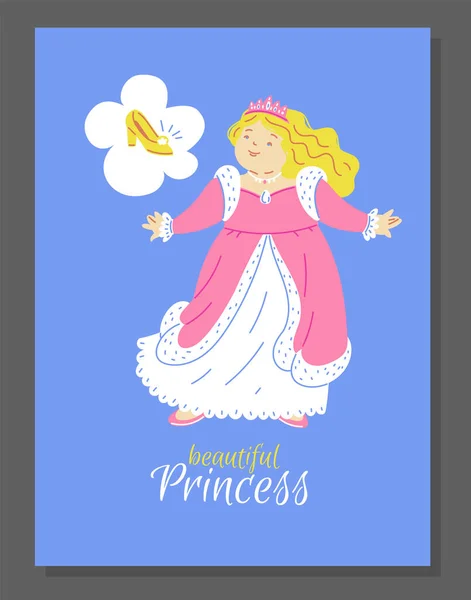 Princesa Loira Vestido Rosa Com Coroa Jóias Cinderela Romântica Perdeu — Vetor de Stock