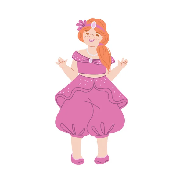 Ginger Prinses Roze Kostuum Grappige Fee Met Sproeten Multi Etnische — Stockvector