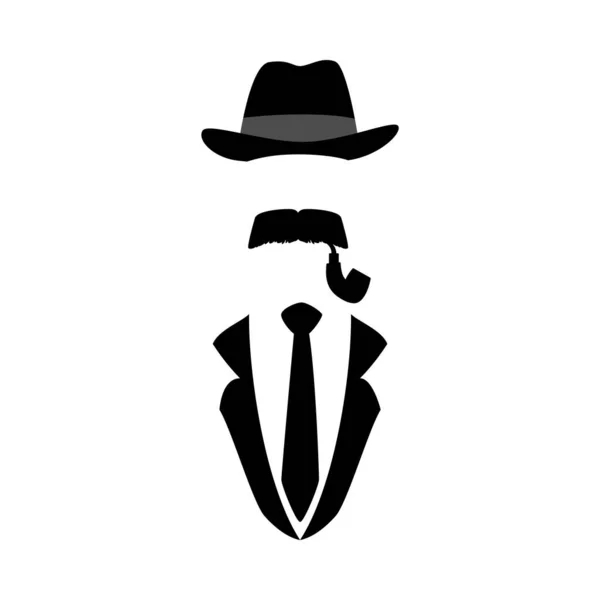 Élégante Silhouette Homme Chapeau Moustache Pipe Fumer Illustration Vectorielle Plate — Image vectorielle
