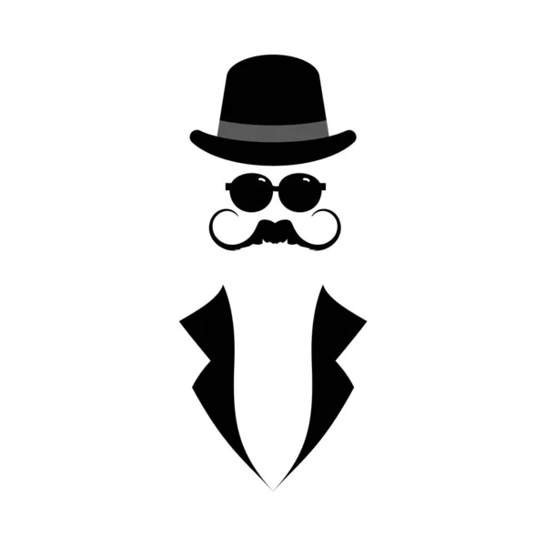Silhouette Gentleman Avec Moustache Chapeau Illustration Vectorielle Plate Isolée Sur — Image vectorielle