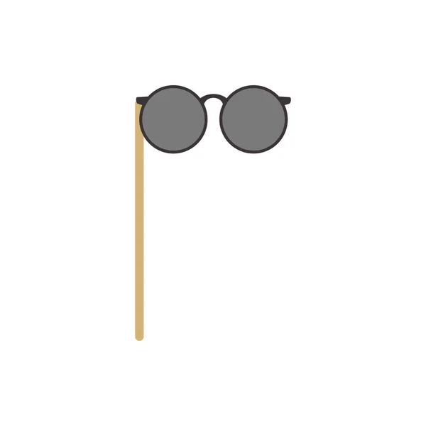 ブラックメガネマスク 木の棒の装飾的な偽の平らな仮面の要素 紳士ヒップスターファッションヴィンテージアクセサリー 白い背景に隔離されたベクトルイラスト — ストックベクタ