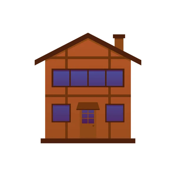 Two Storey Wooden House Exterior Flat Style Vector Illustration Isolated — Stock Vector