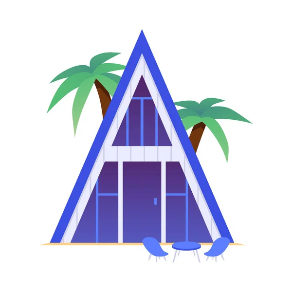 Modrý Bungalov Panoramatickými Okny Palmami Vektorové Karikatury Izolované Moderní Vila — Stockový vektor