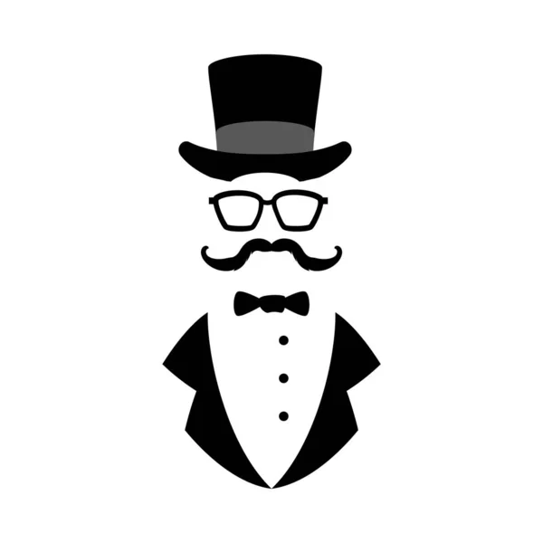 Silhouette Noire Homme Élégant Aux Moustaches Illustration Vectorielle Plate Isolée — Image vectorielle
