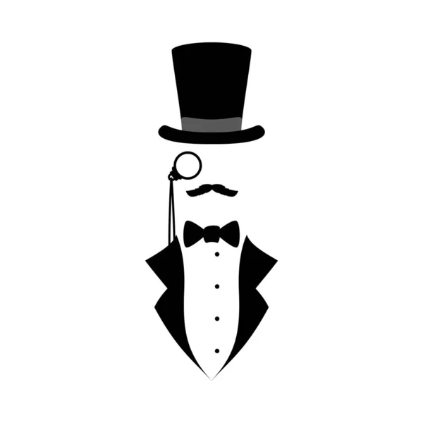Homme Élégant Avec Moustaches Monocle Illustration Vectorielle Silhouette Noire Isolée — Image vectorielle