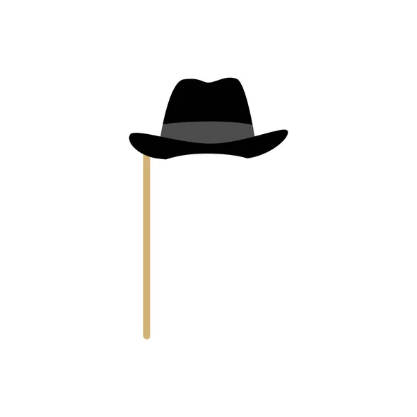 Pălărie Neagră Bandă Gri Stil Plat Stick Ilustrație Vectorială Izolată — Vector de stoc