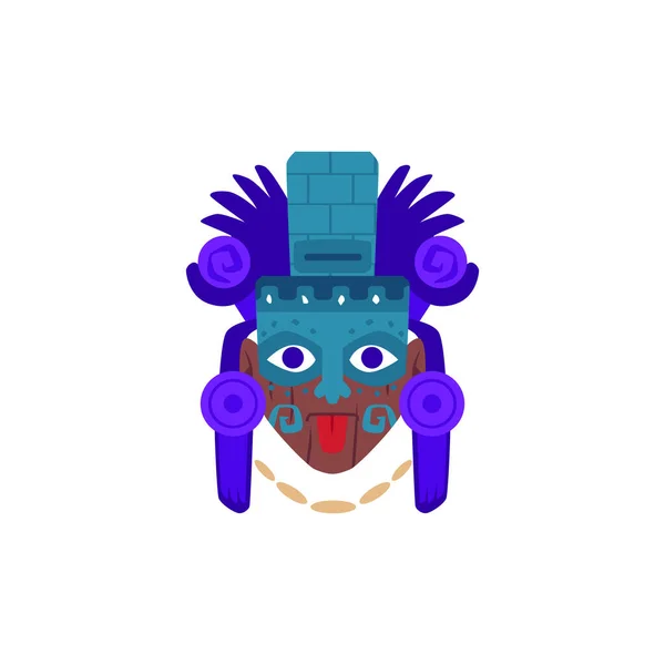 Maya Idol Verzierte Maske Mit Großen Augen Zunge Azteken Totemgesicht — Stockvektor