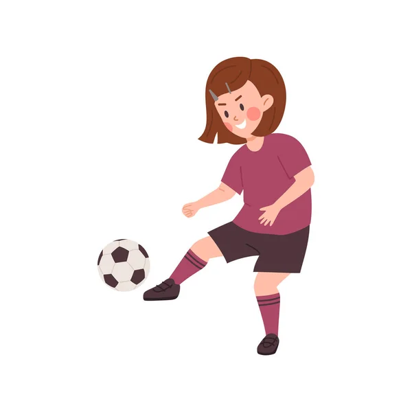 Jovencita Jugando Fútbol Fútbol Niño Dibujos Animados Ropa Deportiva Patea — Archivo Imágenes Vectoriales