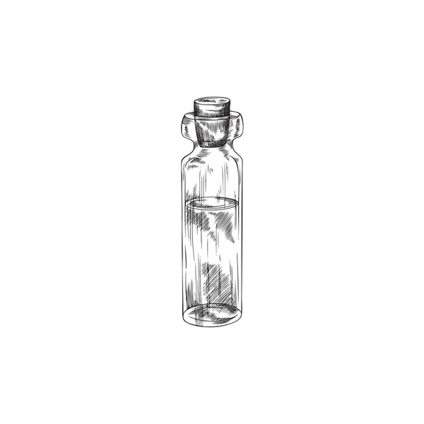 Glass Bottle Wooden Cork Sketch Style Vector Illustration Isolated White — Stock Vector