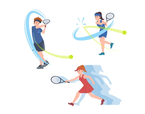 Male Female Tennis Players Characters Collection Flat Vector Illustration Isolated — Stock Vector