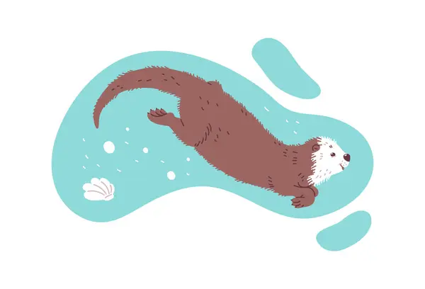 Otter Carácter Animal Mamífero Acuático Nadando Agua Ilustración Vectorial Plana — Archivo Imágenes Vectoriales