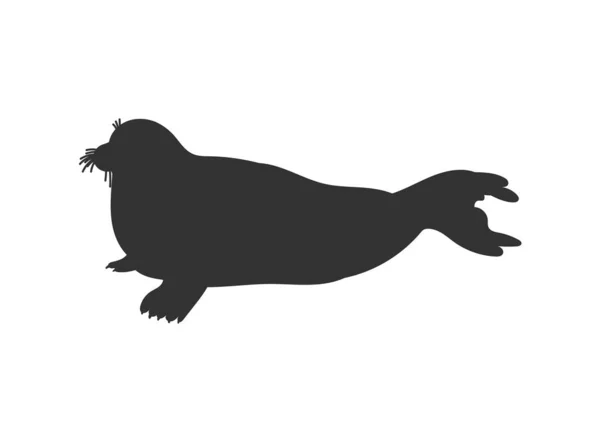 Phoque Veau Mer Animal Noir Pochoir Silhouette Illustration Vectorielle Isolé — Image vectorielle