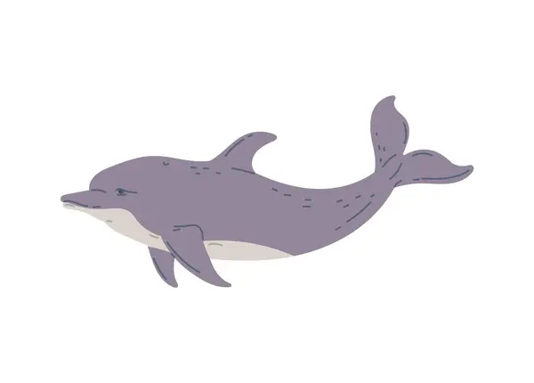 Lindo Delfín Nadando Ilustración Vectorial Plana Aislada Sobre Fondo Blanco — Vector de stock