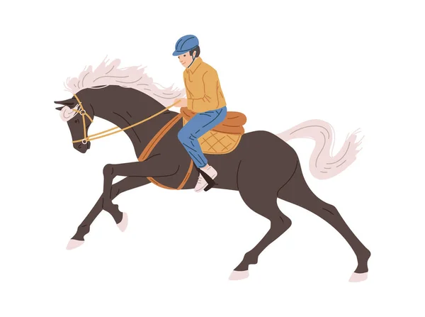 Horseman Jockey Rider Racing Horse Flat Vector Illustration Isolated White — Stock Vector