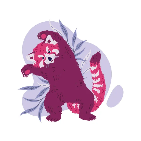 Leuke Rode Panda Staande Zijn Achterpoten Cartoon Platte Vector Illustratie — Stockvector